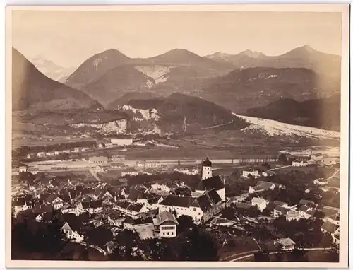 Fotografie Würthle & Spinnhirn, Salzburg, Ansicht Stans, Blick über die Stadt mit Kirche zum Bahnhof, 27 x 21cm