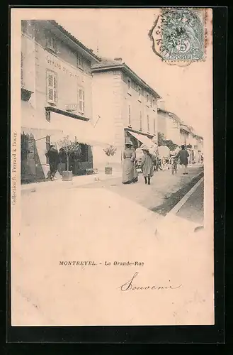 AK Montrevel, La Grande-Rue, Strassenpartie