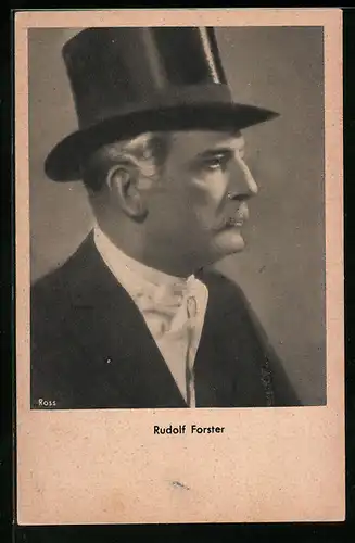 AK Schauspieler Rudolf Forster im Profil mit Zylinderhut