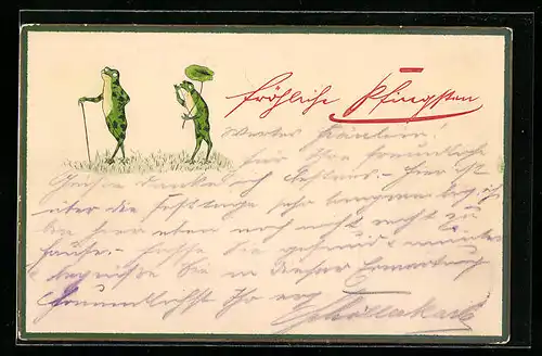 AK Frösche mit Spazierstock und Schirm