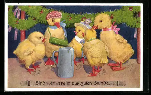 AK Küken mit einem Bierkrug