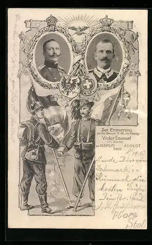 AK Kaiser Wilhelm II. und König Victor Emanuel von Italien in Berlin 1902