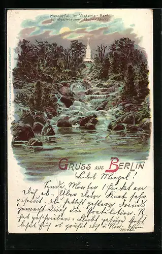 Lithographie Berlin-Kreuzberg, Wasserfall im Victoria-Park