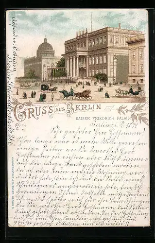 Lithographie Berlin, Partie am Kaiser Friedrich-Palais