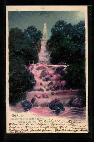 Lithographie Berlin-Kreuzberg, Wasserfall im Victoriapark