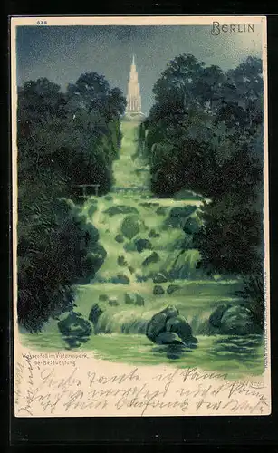 Lithographie Berlin-Kreuzberg, Wasserfall im Victoriapark