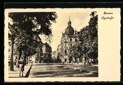 AK Bremen, Partie in der Sögestrasse, mit Schulkind