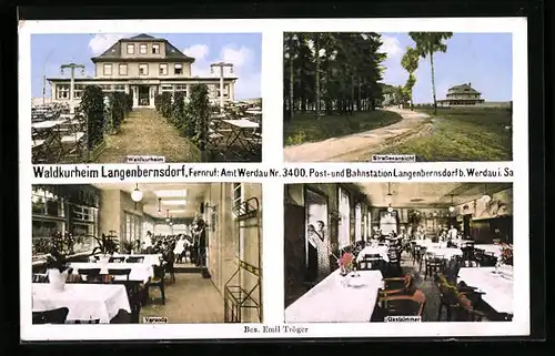 AK Langenbernsdorf bei Werdau, Gasthof Waldkurheim mit Garten und Strasse