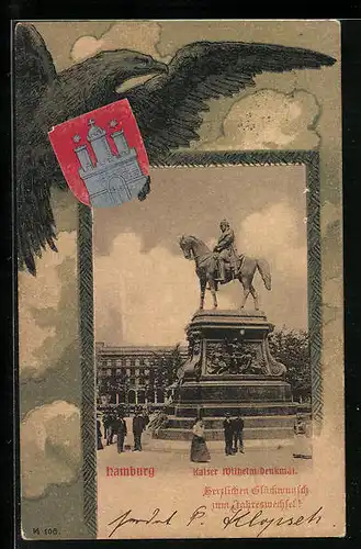 AK Hamburg, Kaiser Wilhelm Denkmal, Wappen