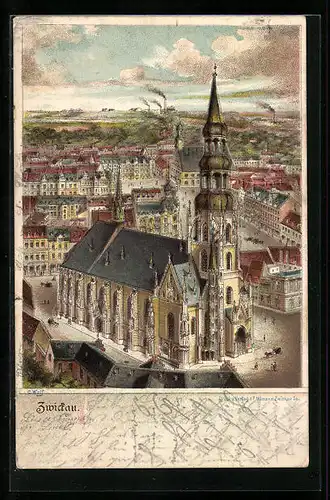 AK Zwickau, Ortsansicht aus der Vogelschau
