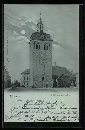 Mondschein-AK Luckenwalde, St. Johannis-Kirche