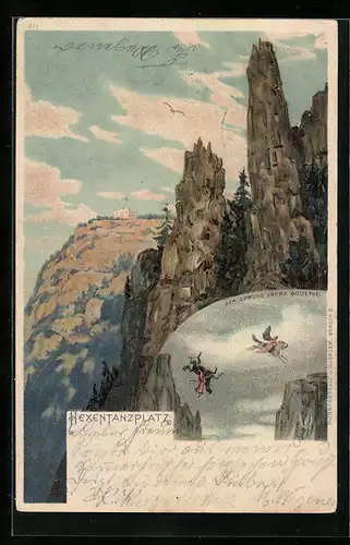 Lithographie Thale, Hexentanzplatz, Der Sprung übers Bodethal