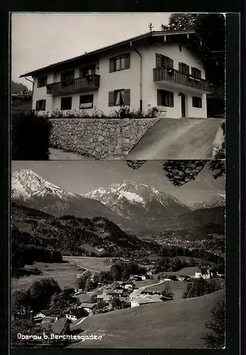 AK Oberau b. Berchtesgaden, Wohnhaus und Totalansicht der Ortschaft