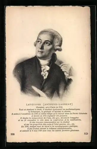 AK Antoine-Laurent Lavoisier mit Feder und nachdenklichem Blick