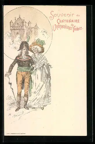 AK Schweiz, De l`Indépendance Vaudoise, Mann in Uniform und Frau im Kleid