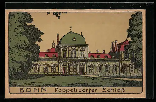 Steindruck-AK Bonn, Poppelsdorfer Schloss