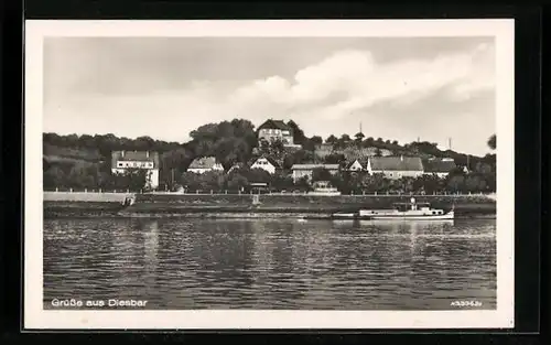 AK Diesbar, Blick über die Elbe auf den Ort