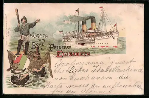 Lithographie Passagierschiff Prinzess Elisabeth