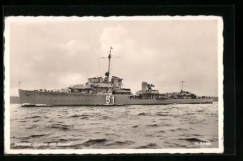 AK Zerstörer Diether von Roeder 51, Kriegsmarine