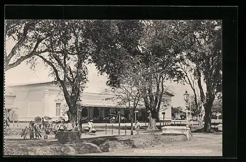 AK Weltevreden, Station Koningsplein, Strassenansicht, Bahnhof