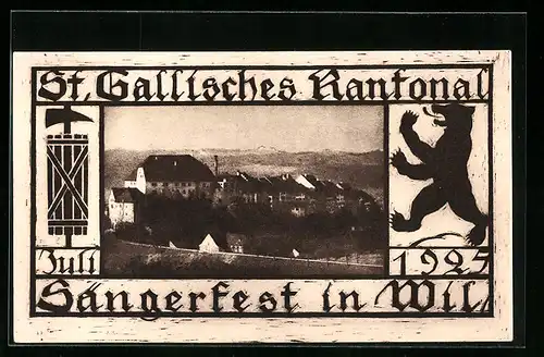 Künstler-AK Wil, St. Gallisches Kantonal-Sängerfest 1925, Teilansicht, Bär