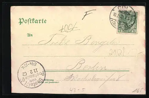 Lithographie Köln, Funke-Mariechen und Gardesoldat, Kölner Karneval