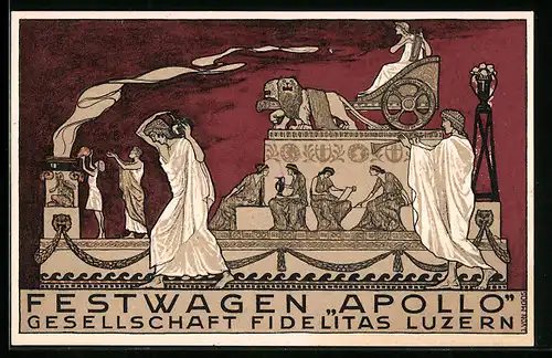 Künstler-AK Luzern, 25. Eidg. Sängerfest 1922, Festwagen Apollo der Gesellschaft Fidelitas