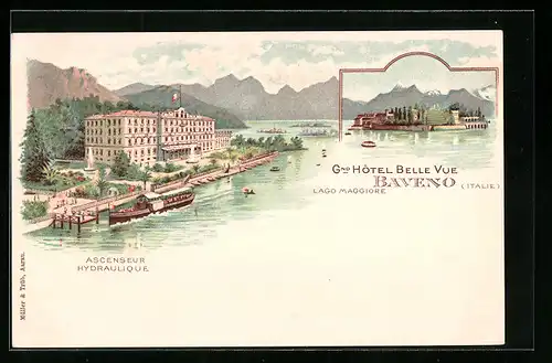 Lithographie Baveno /Lago Maggiore, Gnd Hôtel Belle Vue, Ascenseur Hydraulique