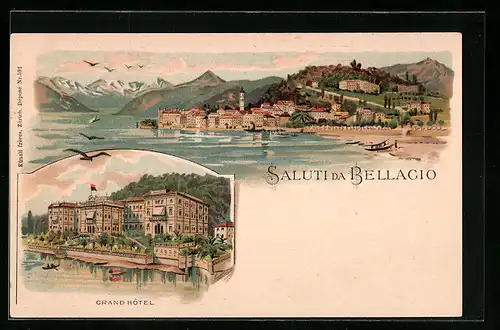 Lithographie Bellagio, Grand Hôtel, Panorama