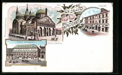 Lithographie Padova, Basilica di S. Antonio, Palazzo della Ragione, Università
