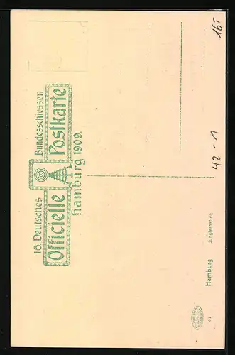 AK Hamburg. 16. Deutsches Bundesschiessen 1909, Zielscheibe am Jungfernsteg, Wappen
