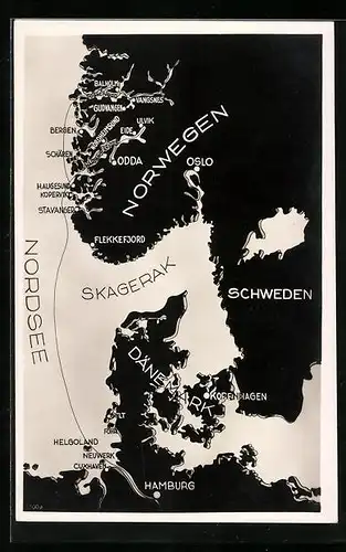 AK Reiseweg in den Hardanger- und Sognefjord Norwegens, Tourismus, Passagierschiff