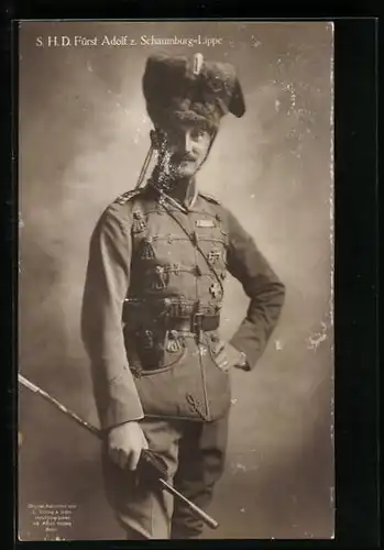 AK SHD Fürst Adolf von Schaumburg-Lippe in Husarenuniform mit Orden Eisernes Kreuz