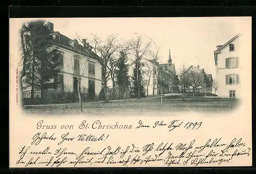 AK St. Chrischona, Strassenpartie mit Türmchengebäude