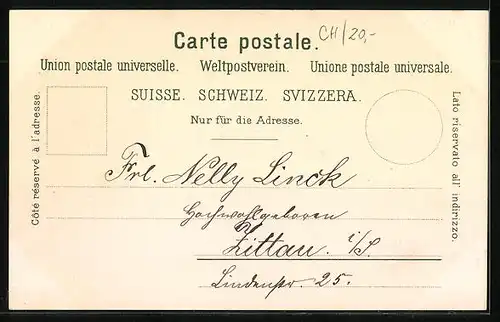 Lithographie Rheinau, Totalansicht aus der Vogelschau