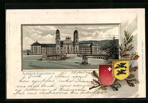 Passepartout-Lithographie Einsiedeln, Kloster Einsiedeln, Wappen