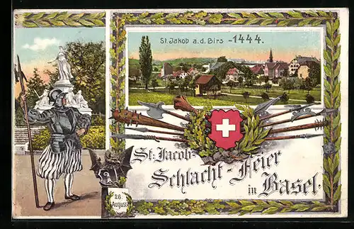 AK Basel, St. Jacob-Schlacht-Feier, St. Jakob a. d. Birs 1444, Denkmal und Wächter