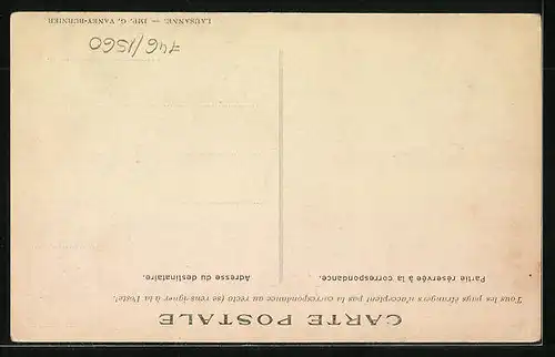 AK Lausanne, Fête Centrale du Grutli 1905, Ortspartie mit Schloss, Mann mit Schweizer Flagge