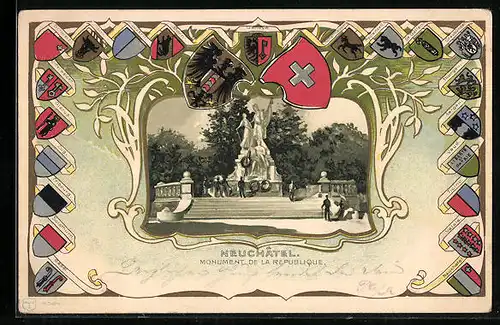 Passepartout-Lithographie Neuchâtel, Monument de la Republique