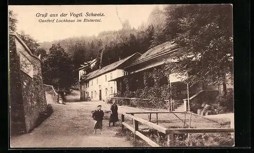 AK Elsterberg, Strassenpartie mit Gasthof Lochhaus