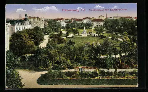 AK Frankenberg i. S., Friedenpark mit Siegesdenkmal