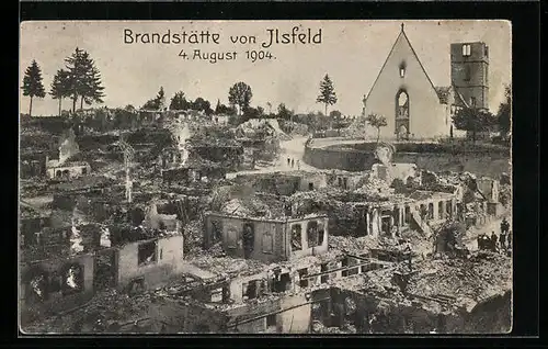 AK Ilsfeld, Brand 1904, Teilansicht mit zerstörter Kirche