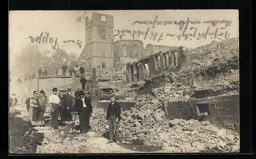 Foto-AK Ilsfeld, Brand 1904, Einwohner vor der zerstörten Kirche