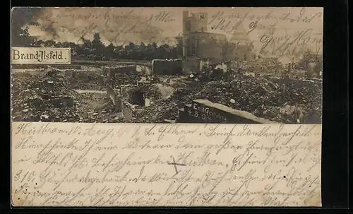 Foto-AK Ilsfeld, Brand 1904, Ruinen und zerstörte Kirche