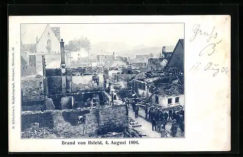 AK Ilsfeld, Brand 1904, Ortspartie mit Ruinen und Einwohnern