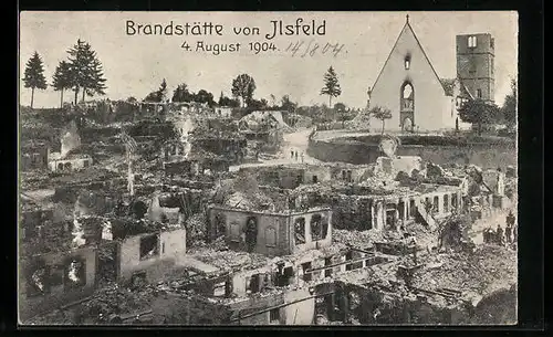 AK Ilsfeld, Brand 1904, Ruinen, Teilansicht mit zerstörter Kirche