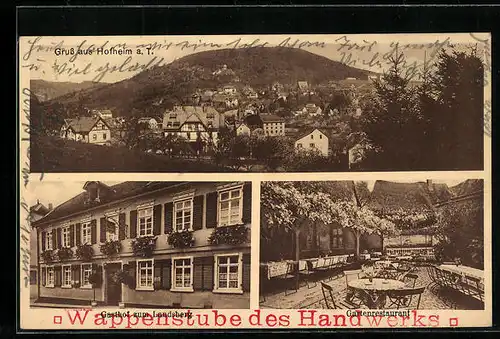 AK Hofheim a. T., Ortsansicht, Gasthof zum Landsberg mit Garten