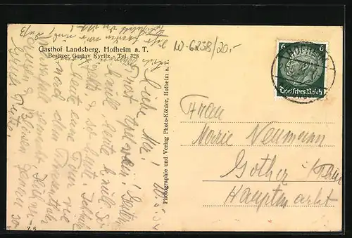 AK Hofheim a. T., Ortsansicht, Gasthof zum Landsberg mit Garten
