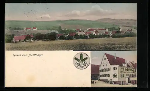 AK Möttlingen, Ortspanorama, Gasthaus zum Löwen Adolf Mammel, Wappen