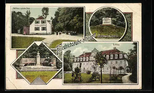 AK Friedrichsruhe bei Öhringen, Gasthaus zum grünen Haus, Schloss, Alexander-Denkmal